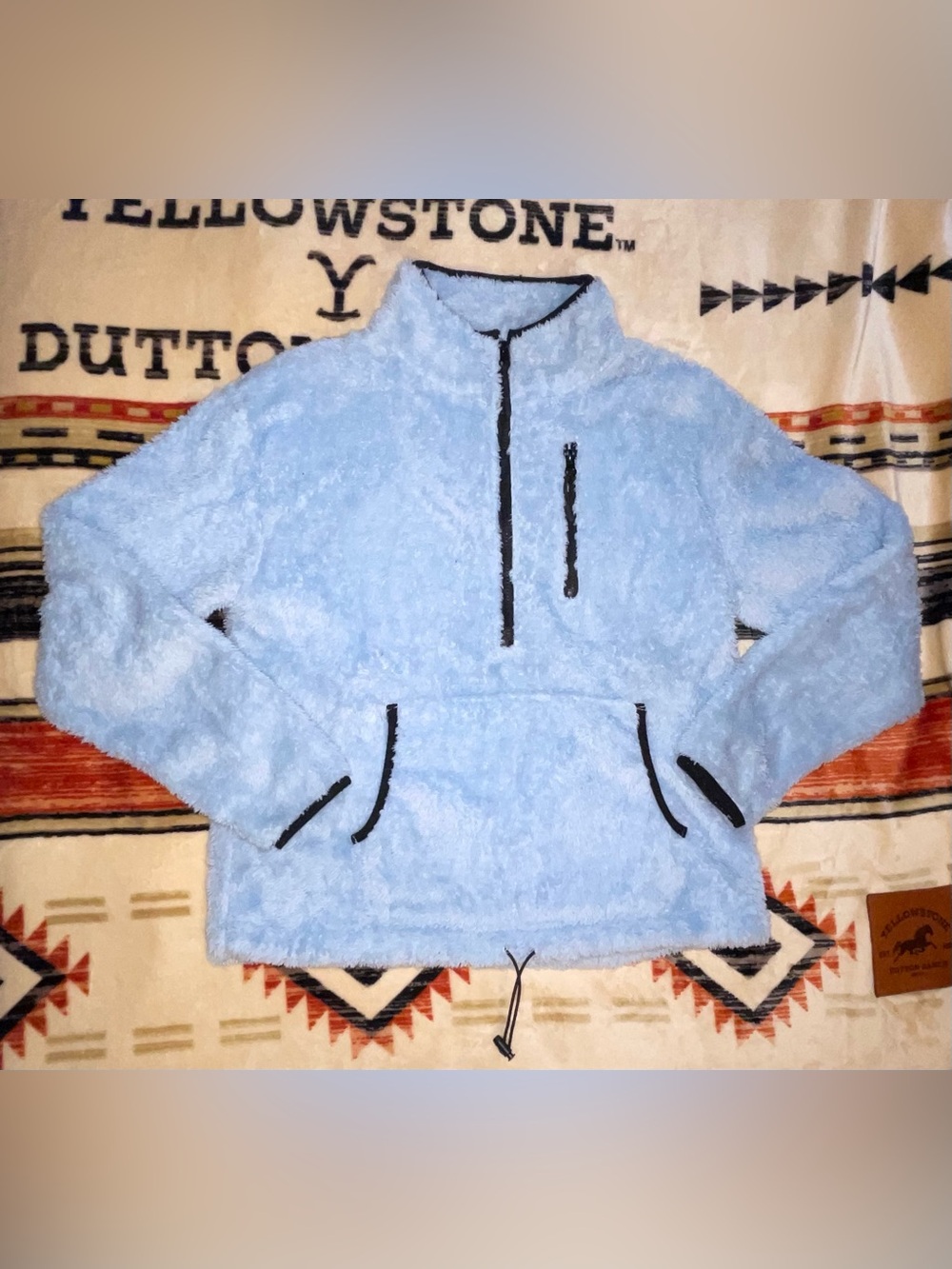 No Boundaries Light Blue Sherpa Half-Zip Hoodie w/Black Trim Girl’s Size Large